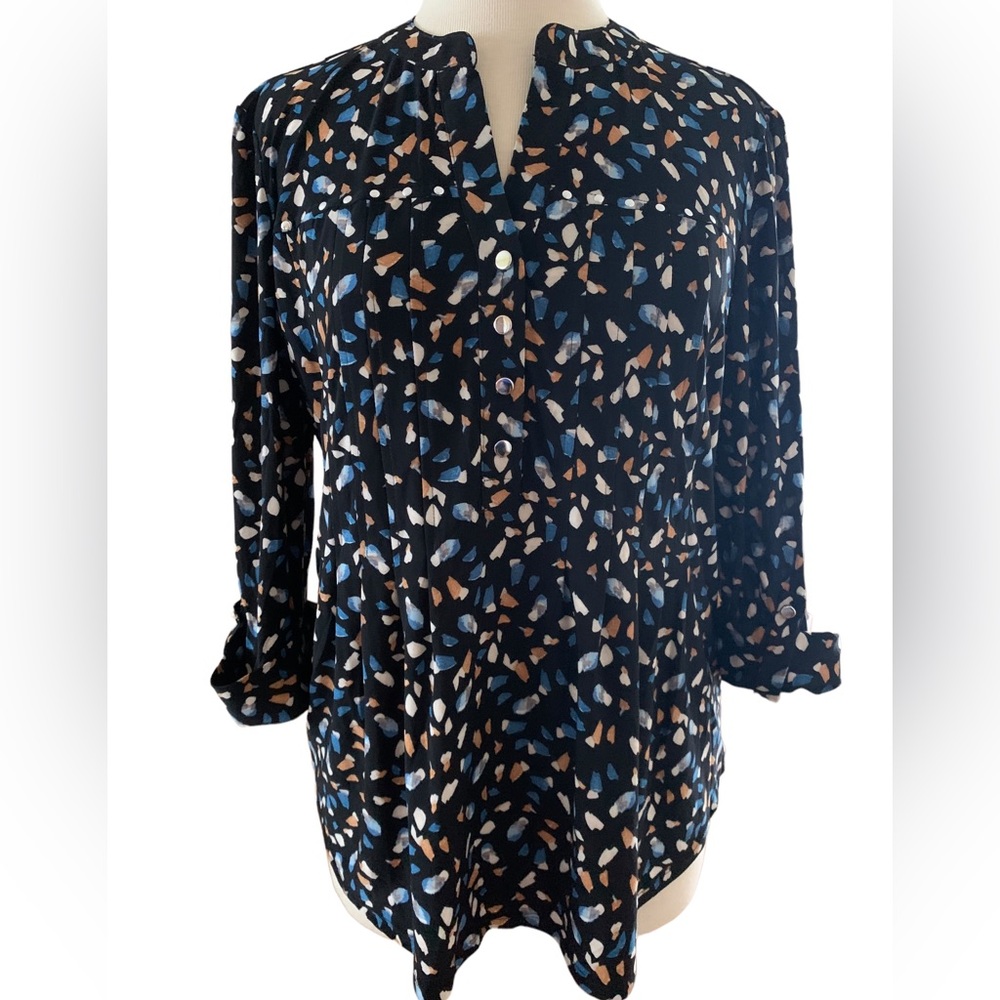 COCOMO 3/4 sleeve women’s black blue yellow Pintuck Blouse top shirt LAR…